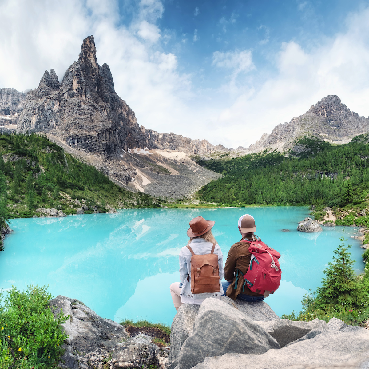 -students at sorapis lake in italy